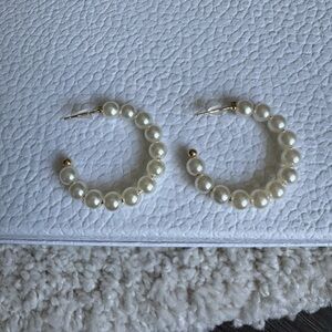 Elegant Faux Pearl Hoop Earrings New